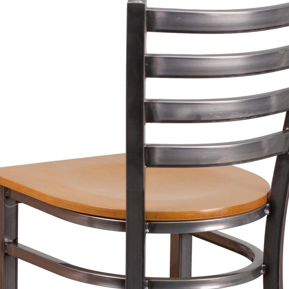 Flash Furniture HERCULES Series Silver Antique Finish with Clear Coat Ladder Back Metal Restaurant Barstool - Natural Wood Seat - Image 3