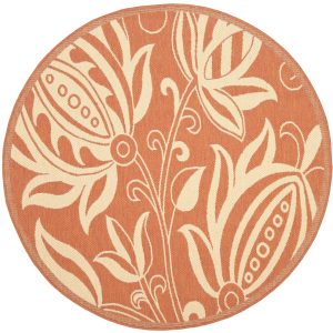 Safavieh Courtyard Crystal Floral Indoor/Outdoor Area Rug,  Terracotta/Natural,  6'7" x 6'7" Round