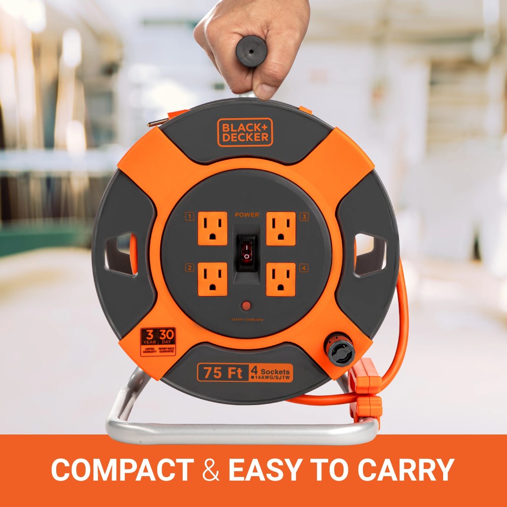 Black Decker 75ft. Cord Reel 14AWG 4 Outlets - Image 5