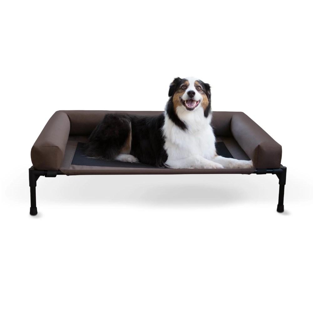 K&H Pet Products Original Bolster Pet Cot Elevated Dog Bed for Large Dogs Chocolate/Black Mesh Large 42 X 30 X 7 Inches