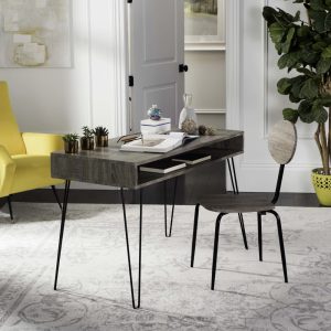 SAFAVIEH Winta 47" Mid-Century Retro Writing Desk/Chair, Grey/Black