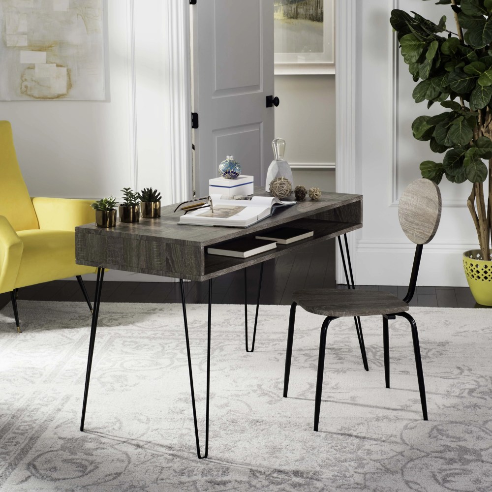 SAFAVIEH Winta 47" Mid-Century Retro Writing Desk/Chair, Grey/Black