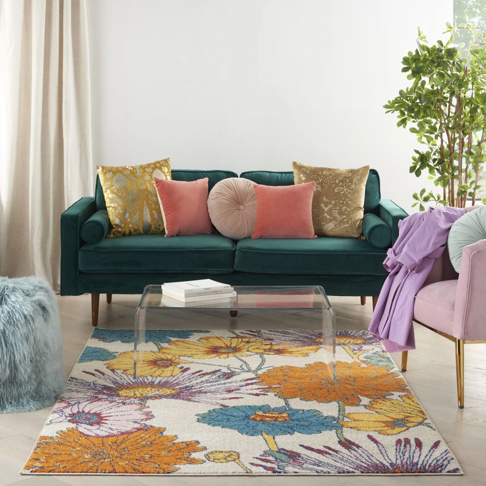 Nourison Allur Modern Floral Ivory Multicolor 5'3" x 7'3" Area Rug, (5" x 7") - Image 9