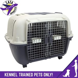 SportPet Designs Durable Plastic Airline Approved Pet Kennel,  Double Wire Door
