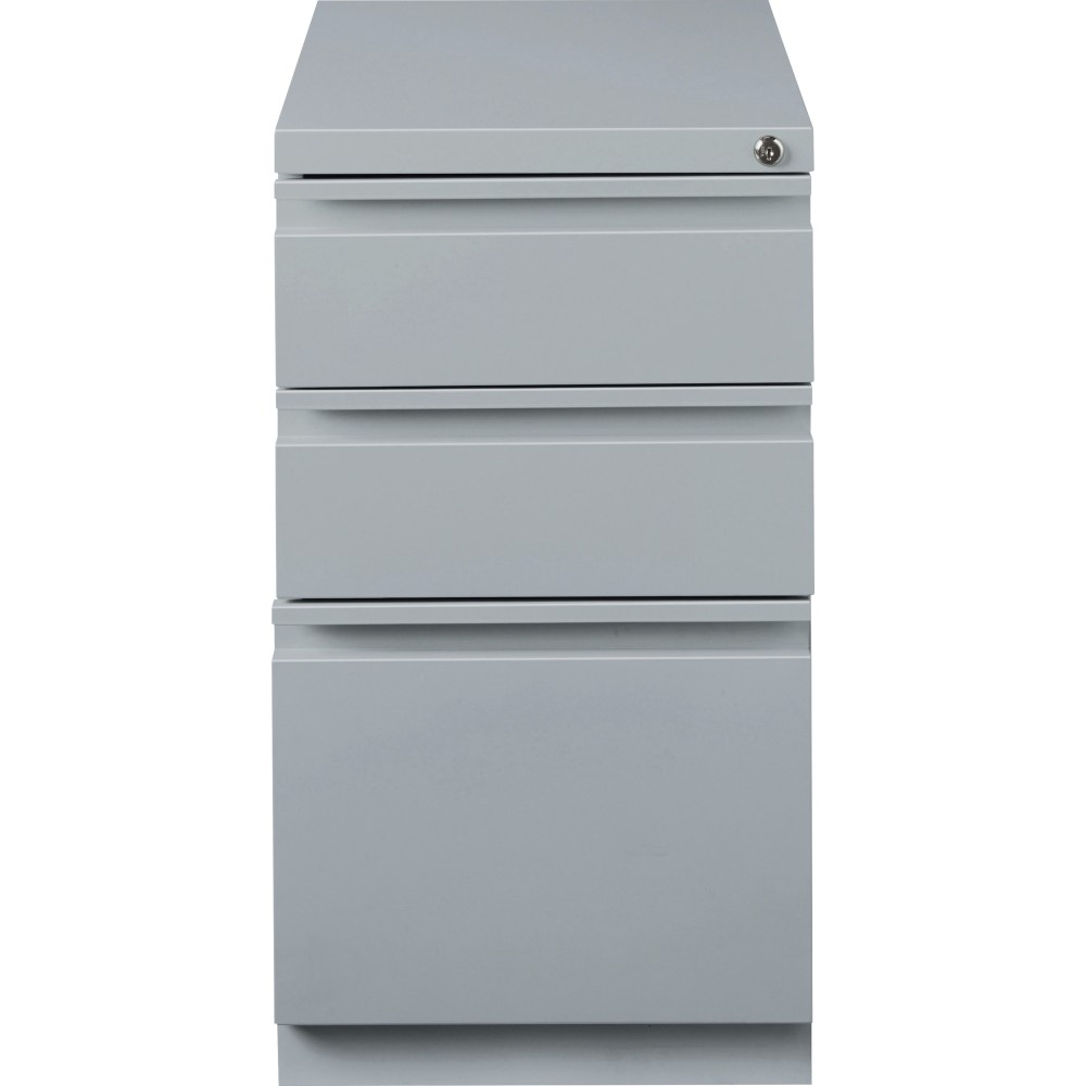Lorell Mobile Box/Box/File Pedestal File 15" x 19.9" x 27.8" - 3 x Drawer(S) for Box, File - Letter - Ball-bearing Suspension, Drawer Extension, Durable, Recessed Drawer - Platinum - Steel - Recycled - Image 4