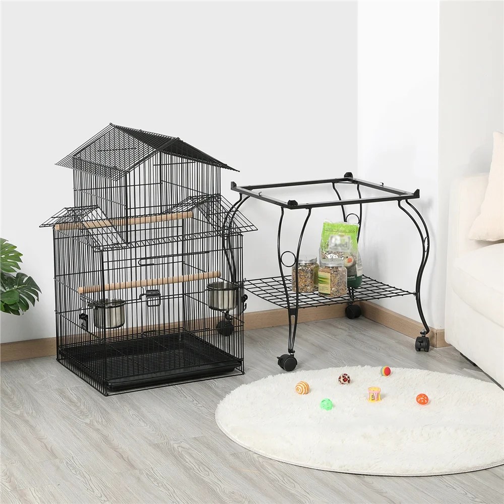 Renwick 55" Metal Rolling Bird Cage With Stand, Black - Image 13
