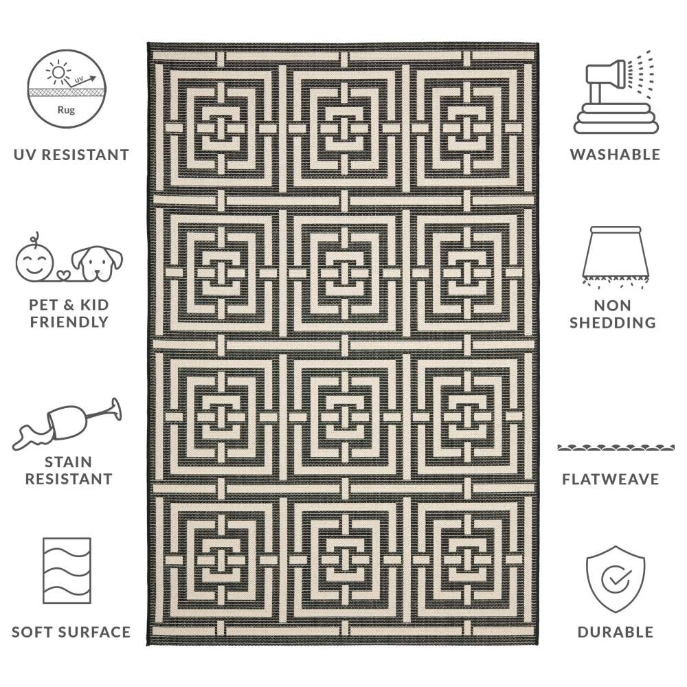 Safavieh Courtyard Ariana Geometric Indoor/Outdoor Area Rug, Black/Bone, 9" x 12" - Image 12