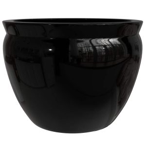 Red Lantern Large 18" Black Porcelain Fishbowl Planter