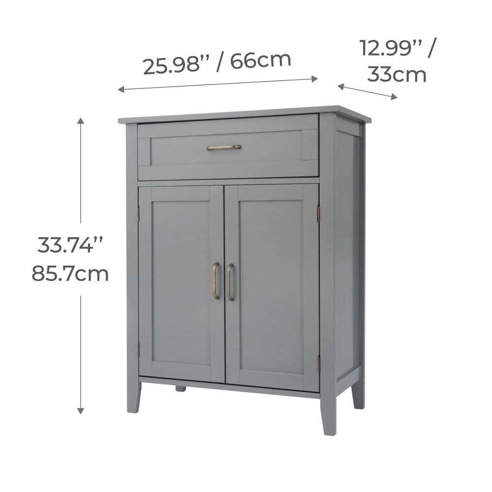 Teamson Home Mercer Freestanding Two-Door Floor Storage Accent Cabinet with Top Drawer, Gray - Image 5