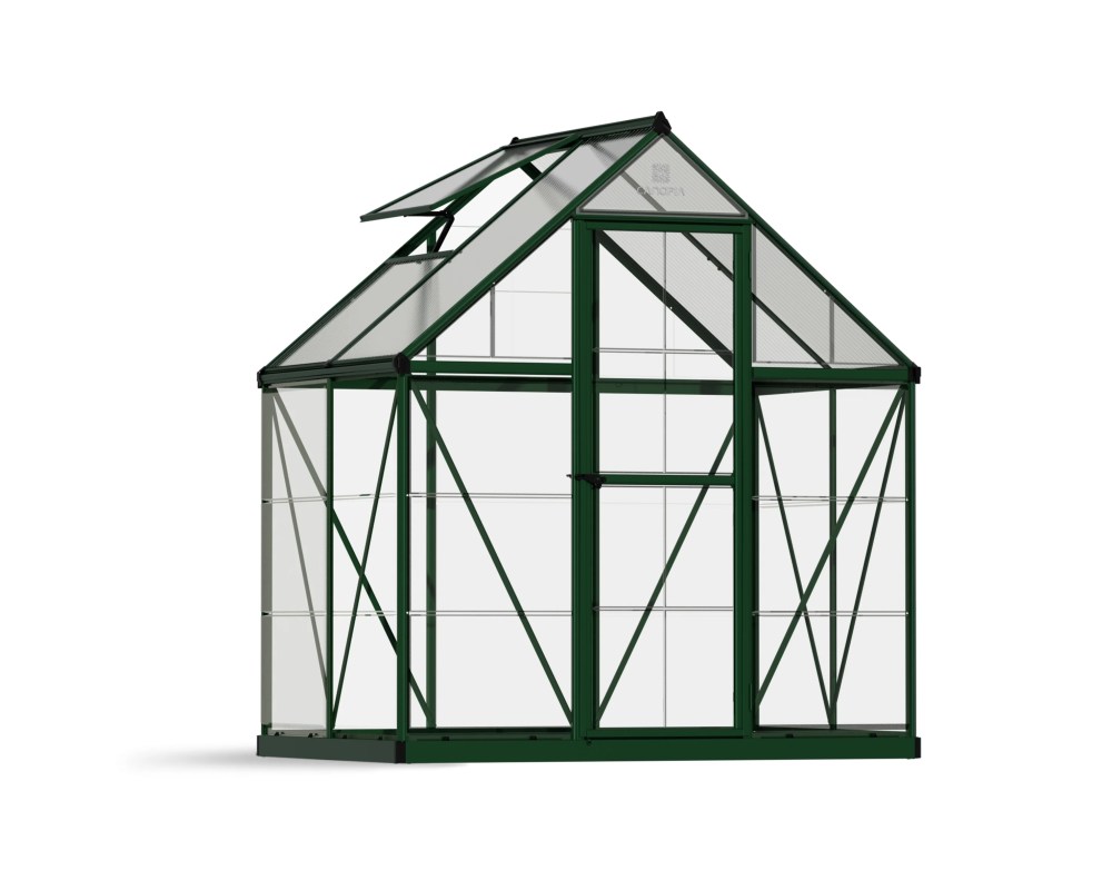Palram - Canopia Hybrid 6" x 4" Polycarbonate/Aluminum Walk-In Greenhouse-Green - with Roof Vent