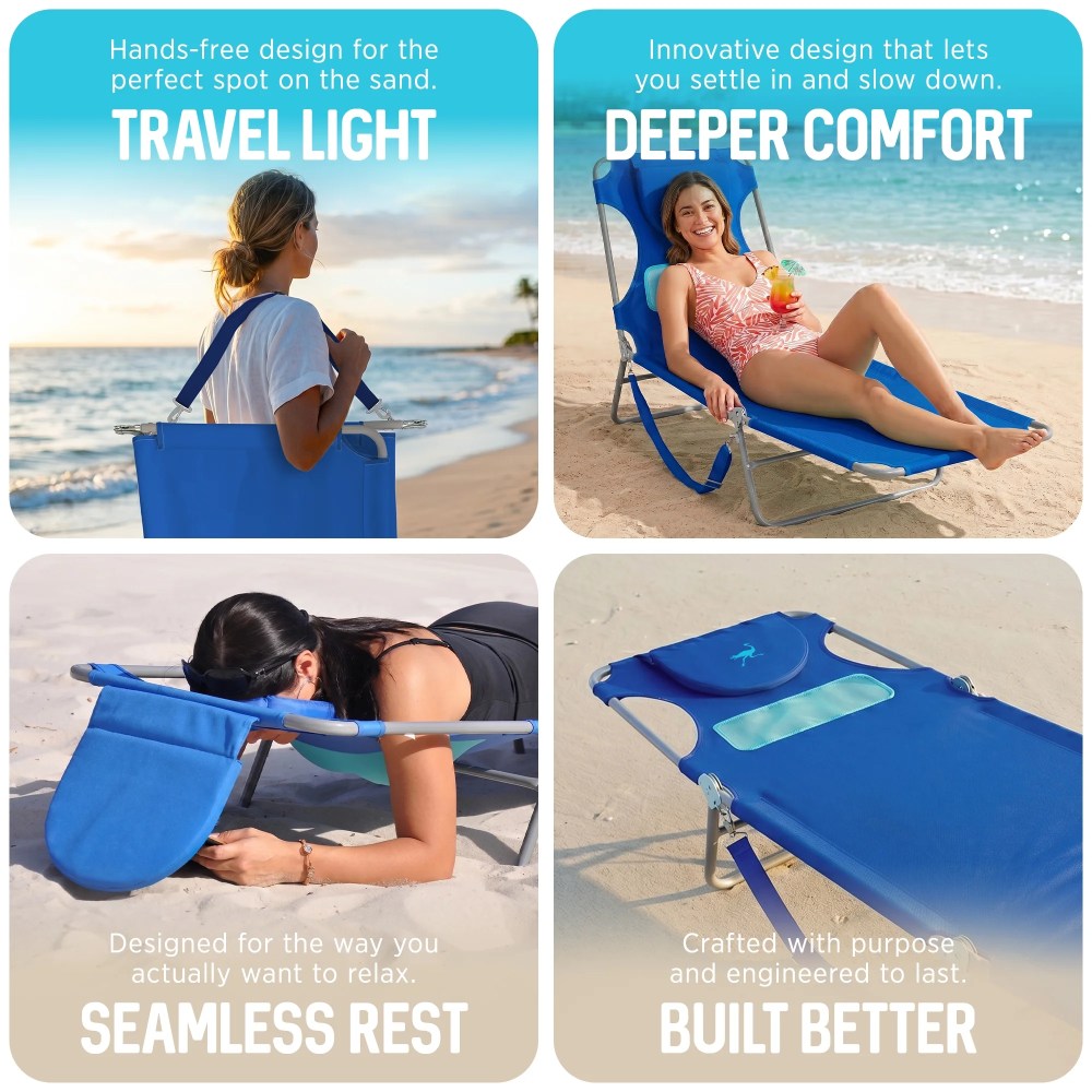 Ostrich The Ladies Comfort Lounger, Foldable Beach Pool Tanning Chair, Ocean Blue - Image 3