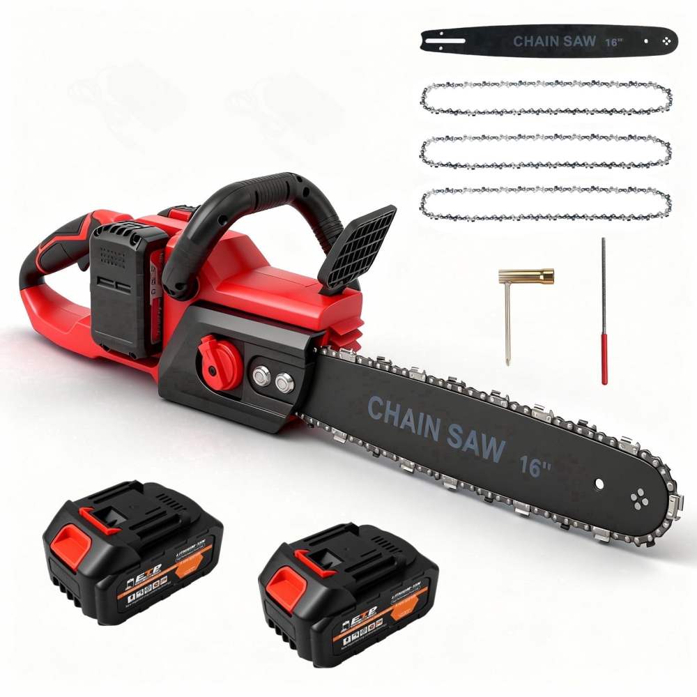 16-inch Cordless Chainsaw with 2x3000mAh Batteries,Electric Chainsaw with 3 Chains & Dual Chargers for Wood Cutting Tree Trimming