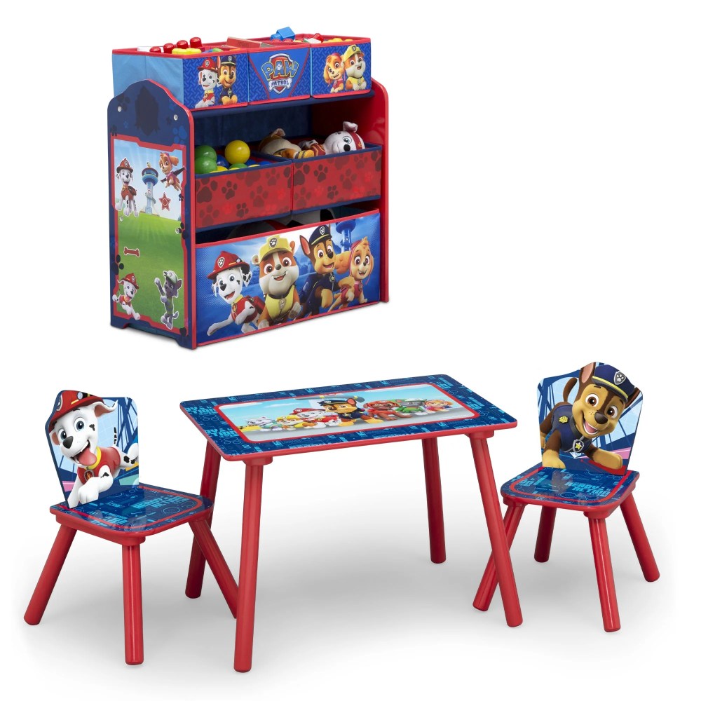 Paw Patrol 4-Piece Toddler Playroom Set-Includes Table, 2 Chairs & Toy Bin, Blue
