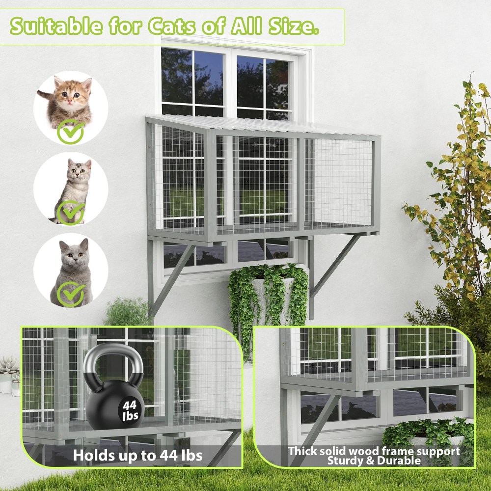 COZIWOW Weatherproof Cat Window Perch, Outdoor Cat Catio, Cat Cage for Cat Patio, Cat Window Box, Dark Gray - Image 6
