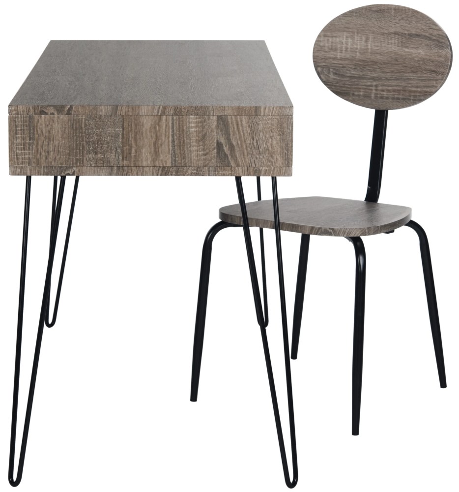 SAFAVIEH Winta 47" Mid-Century Retro Writing Desk/Chair, Grey/Black - Image 4
