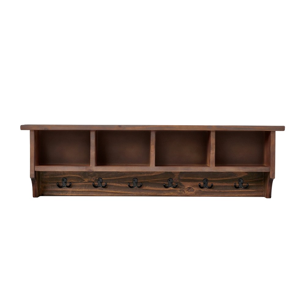 Alaterre Furniture Pomona Industrial 48 in. Solid Wood & Metal Coat-Rack With 6 Strong Coat Hooks and 4 Cubbies - Image 3