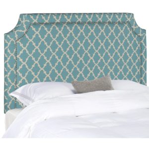 Safavieh Shayne Modern Classic Upholstered Headboard with Nail Heads, Full, Blue/White