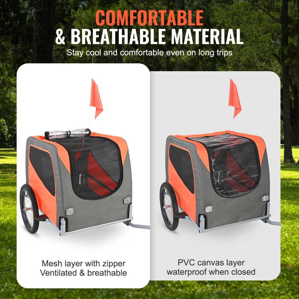 KFFKFF Pet Bicycle Trailer for Dogs and Cats Water-Resistant Steel, Gray Orange - Image 2