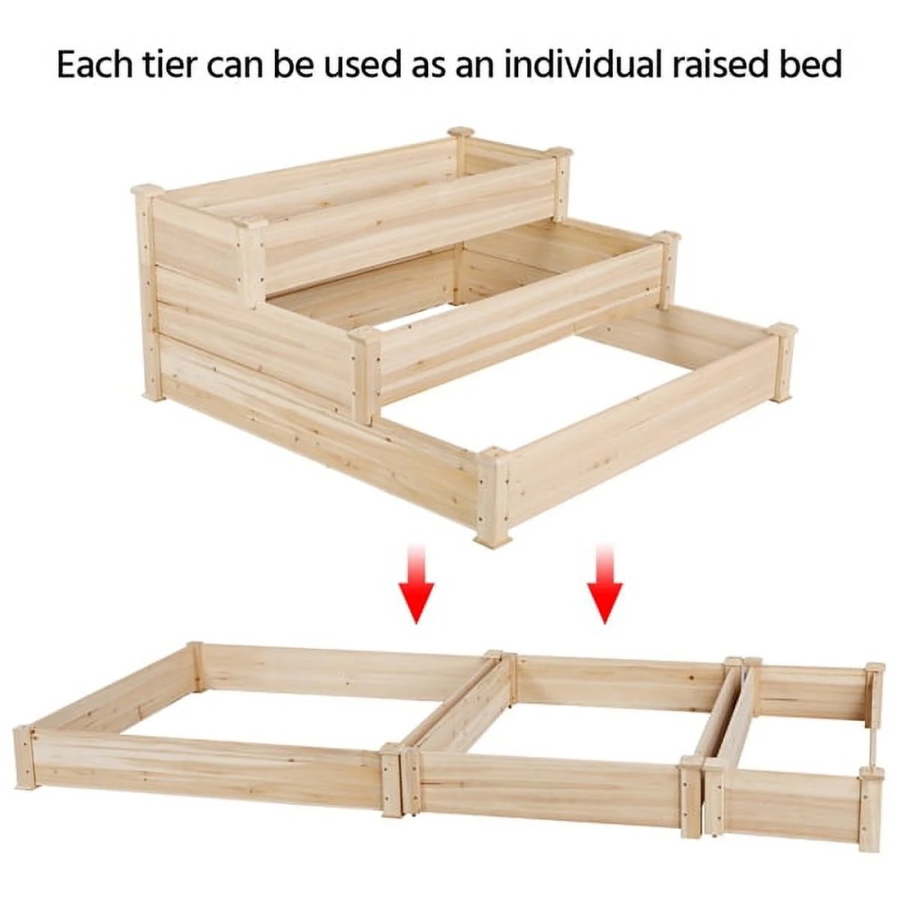 Alden Design 3 Tier Wood Raised Garden Bed Wood Elevated Flowers Vegetables Planter - Image 3