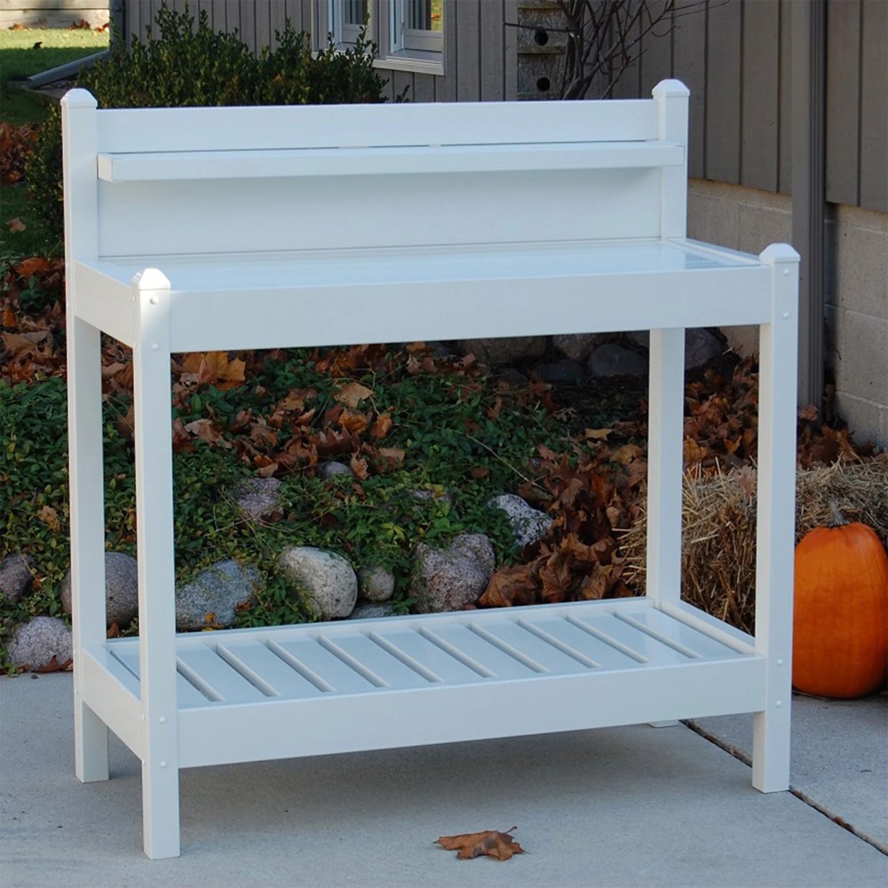 Dura-Trel Greenfield Outdoor Table, Gardening Supplies Potting Bench, White - Image 4