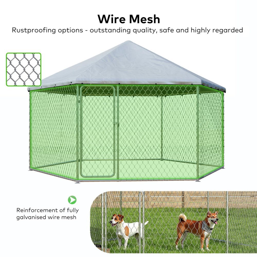TIME RAY 6.86.8 ft Outdoor Dog Kennel, Dog Kennel Outdoor with Waterproof Cover and Security Lock, Galvanized Hexagonal Dog Cage for Large Dogs - Image 4