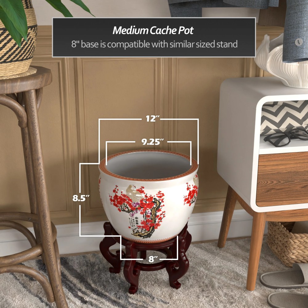 Red Lantern 12" Cherry Blossom Porcelain Fishbowl Planter - Image 6