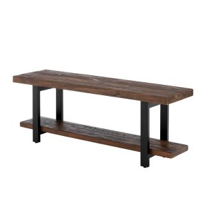 Alaterre Furniture Pomona Metal & Solid Wood Bench with Shelf and Metal Legs,48-inch Entryway Bench for Shoes and Accessories,Rustic Natural