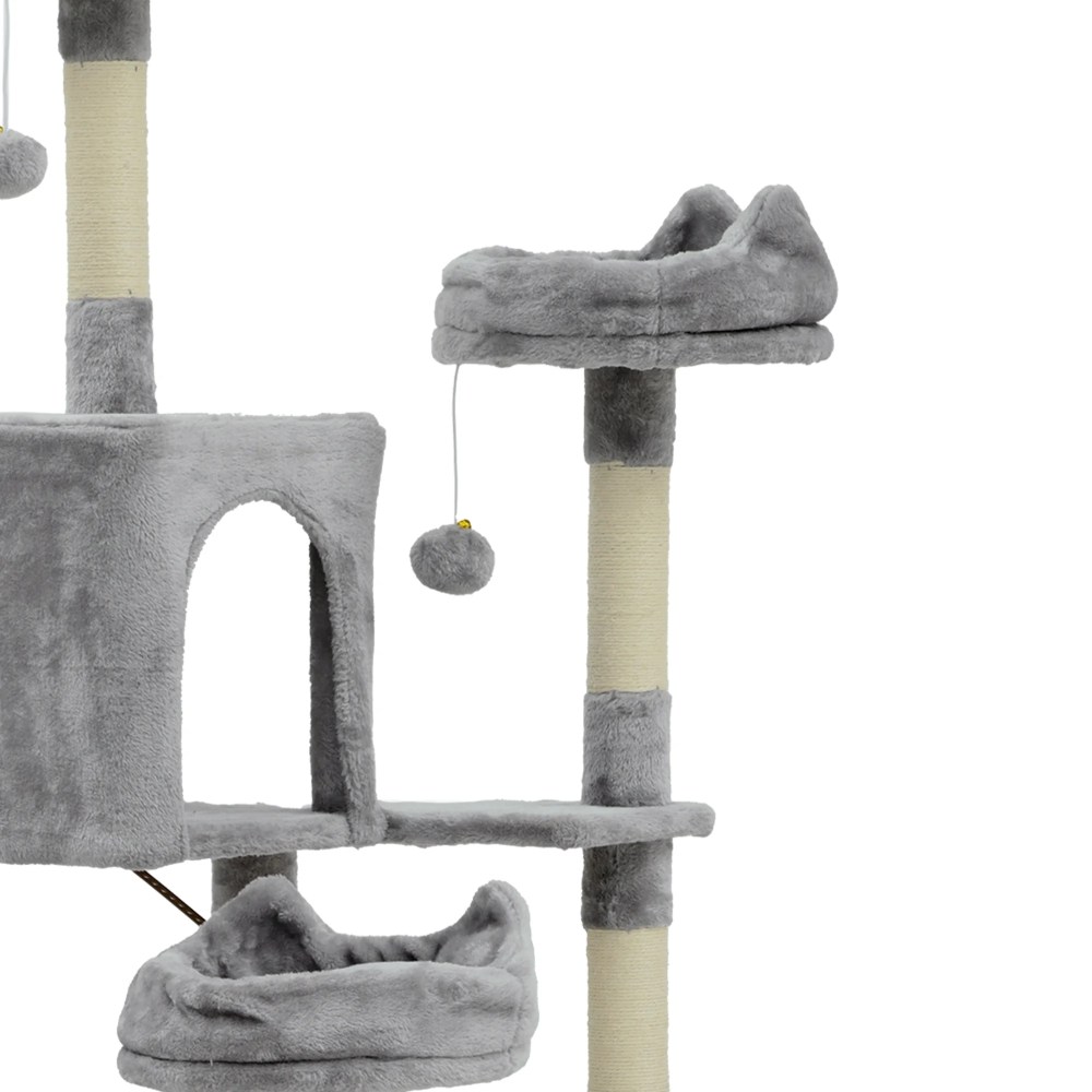 Dextrus 75" Tall Cat Tree for Large Cats, Multi-Level Play Tower Condo with Sisal Ramp Scratching Post & Hammocks, Light Gray - Image 6