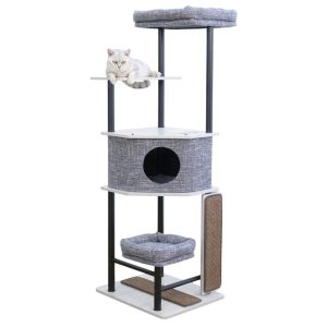 Petpals 54" Heavy Duty Cat Tree with Durable Steel Frame and Laminated Board,  Large Condo Perches,  Light Gray