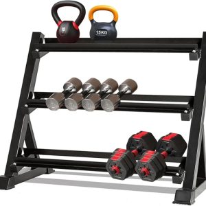 3-Tier Dumbbell Rack 1100LB Capacity,  Alloy Steel Weight Storage Rack for Dumbbells,  Kettlebells,  Weight Plates (5-50LB) - Home Gym Organization,  Heavy Duty
