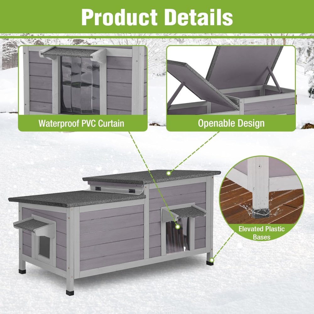 Aivituvin Heated Cat House Outdoor Cat House Insulated Large Weatherproof Feral Cat Shelter with Heated Pad, Insulated All-Round Thermal Liner, Chewproof Cable for 1-4 Cats - Image 6