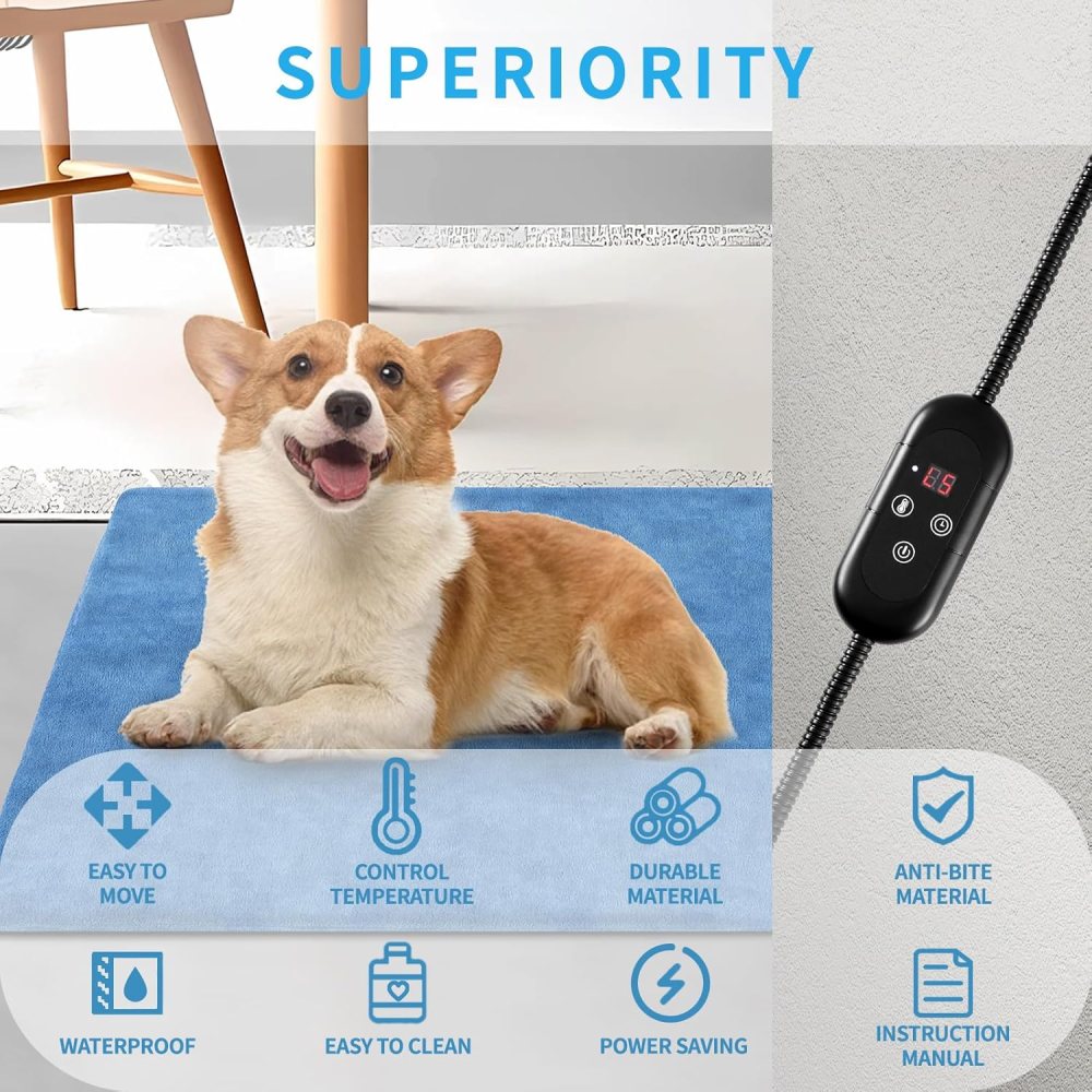 Pet Heating Pad for Dogs, Indoor Outdoor Waterproof Electric Heated Pad Mat for Cats with Chew Resistant Cord, 5 Timer and 6 Level Temperature Pet Bed Warmer-15.727.5 - Image 3