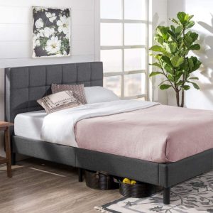 Zinus Lottie 43" Upholstered Platform Bed Frame,Grey,Full
