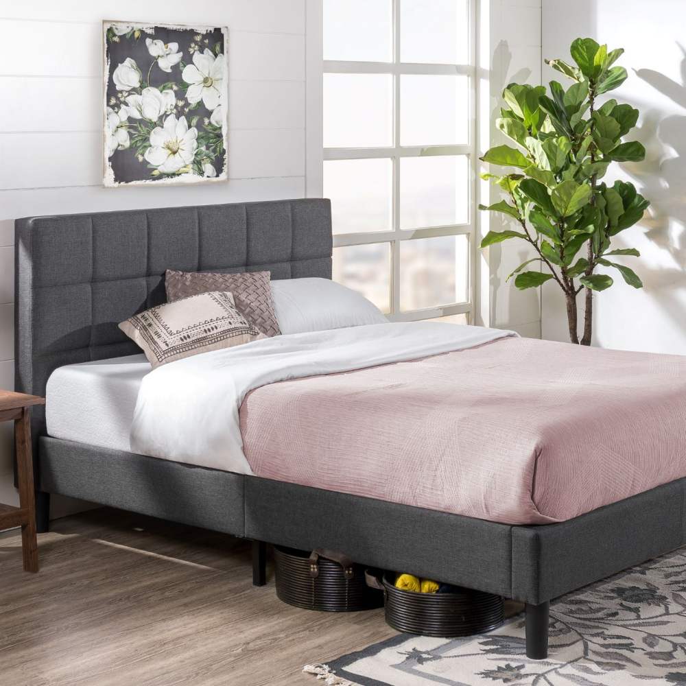 Zinus Lottie 43" Upholstered Platform Bed Frame,Grey,Full