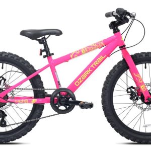 20" Ozark Trail Mountain Bike, 7 Speed, Fits Rider 3'11"-4'4", Pink, Child/Tween/Teen, Unisex