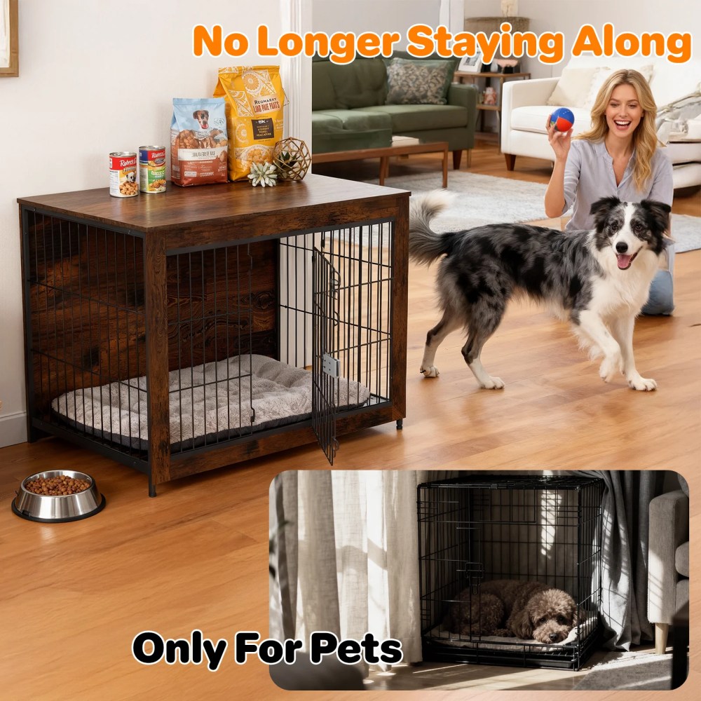 TIME RAY 32"Dog Crate Furniture with Secure Lock, Wooden Dog Kennel End Table Indoor Dog Cage for Small/Medium Dogs, Decorative Pet Crate Table for Home Indoor Use - Image 4