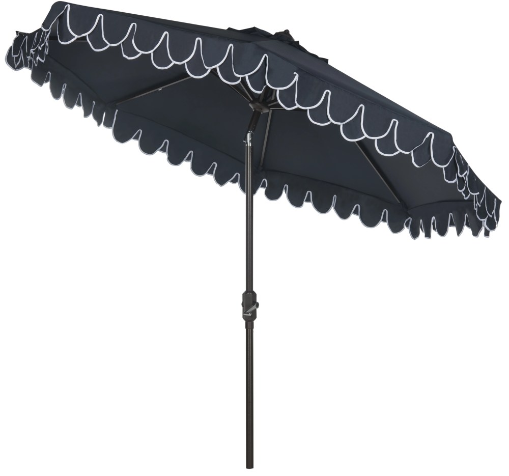 SAFAVIEH Outdoor Collection Elegant Valance 9-Foot Tilt Umbrella Navy / White - Image 4