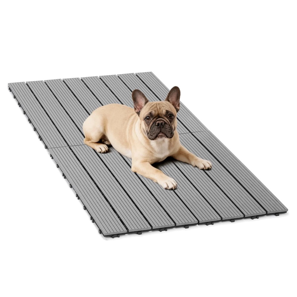 Veehoo Outdoor Flooring Decking for Dog Kennels, 4" x 2" Waterproof Dog Training Platform, Portable Deck for RV, Pet Enclosures, Grey (24 x 12 inches, 4PCS)