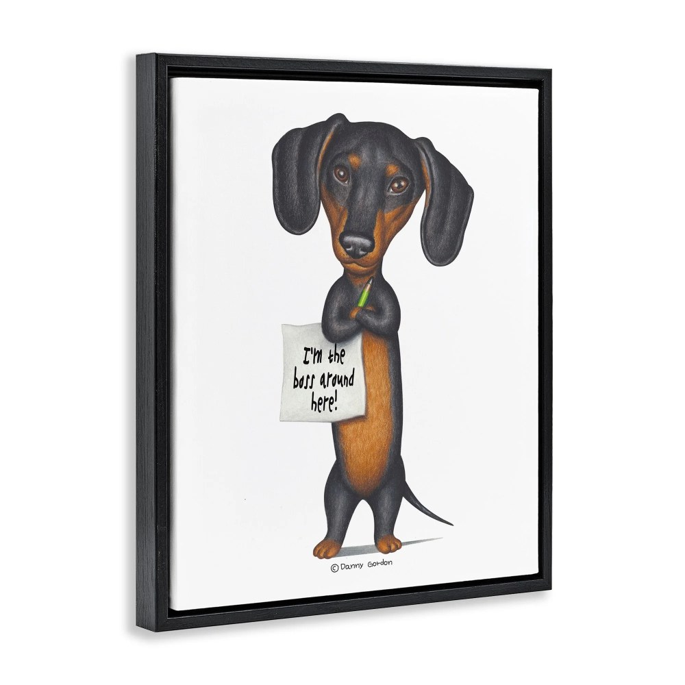 Stupell Industries Dachshund 'I'm The Boss' Fun Family Pet Phrase Jet Black Framed Floating Canvas Wall Art, 1620, by Danny Gordan - Image 3