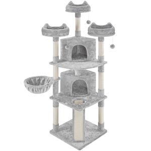 Alden Design 76"H Large Multilevel Cat Tree Tower with Condos and Perches,  Light Gray