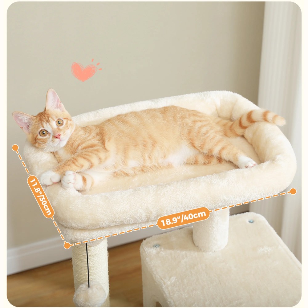 Pefilos 45" Cat Tree Tower for Indoor Cats, 5-Level Cat Condo for Large Cats with Large Hammock, Big Top Perch and 4 Sisal Covered Scratching Pos, Beige - Image 3