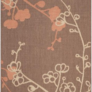 SAFAVIEH Courtyard Christian Floral Indoor/Outdoor Area Rug, 5'3" x 7'7", Natural Brown/Terracotta