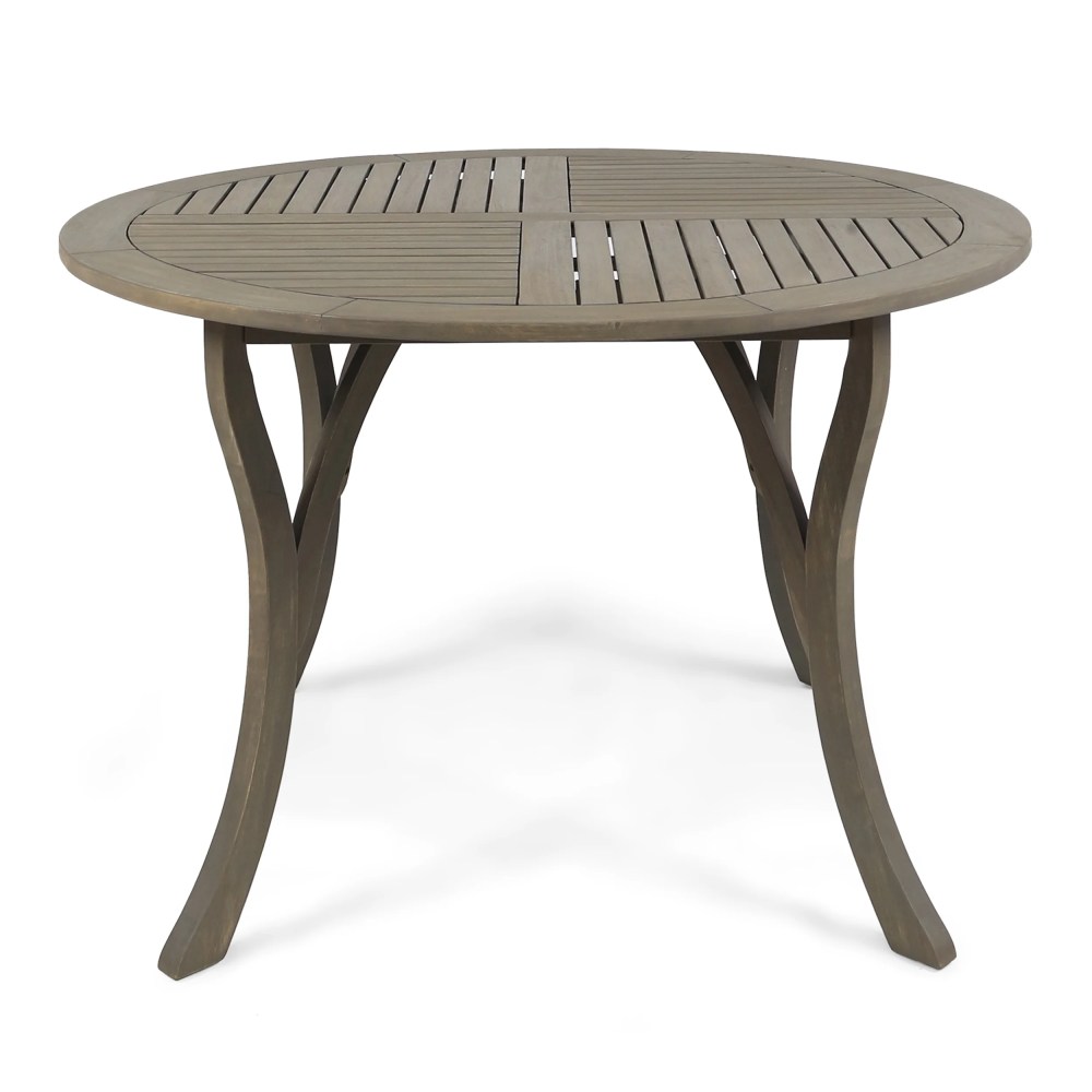 Noble House Hermosa 47" Round Wooden Patio Dining Table in Gray - Image 3