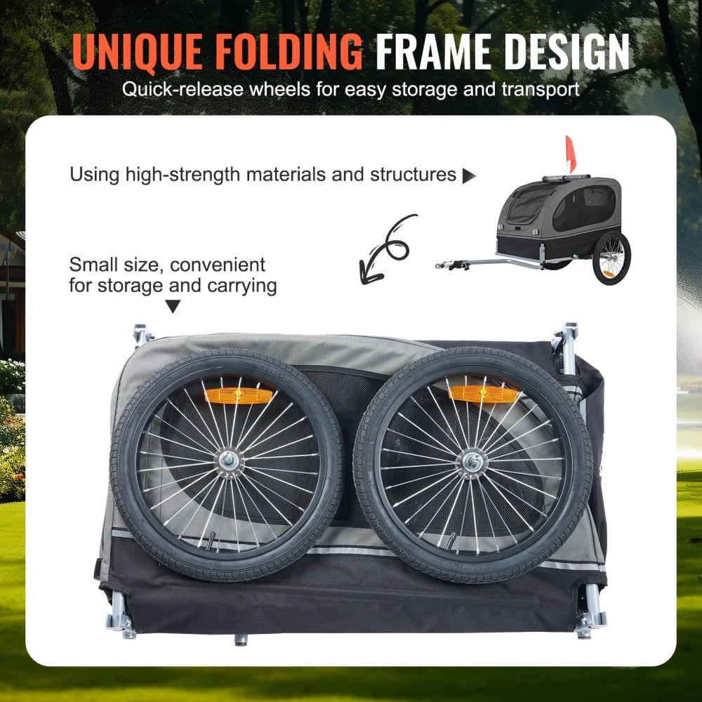 KFFKFF Water-Resistant Steel Pet Bicycle Trailer for Dogs & Cats, Black Gray - Image 3