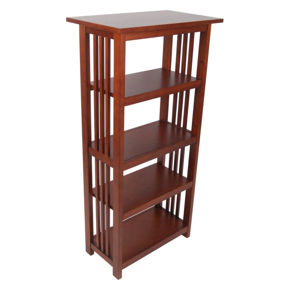 Alaterre Furniture Mission 48 in. Bookshelf,4 Tier Bookcase with 2 Adjustable Shelves,for Living Room or Home Office,Cherry