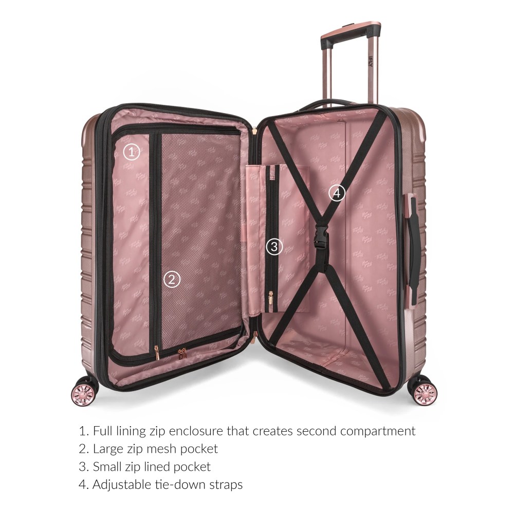 iFLY Fibertech 28" Large Checked Suitcase-Hardside Expandable Spinner Luggage for Travel, Rose Gold - Image 2
