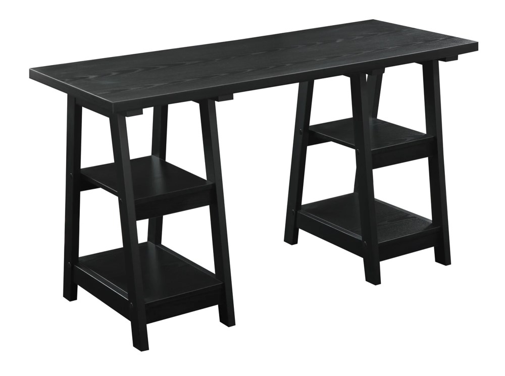 Convenience Concepts Designs2Go Double Trestle Desk in Black Wood Finish - Image 2