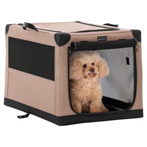 Petsfit Portable Dog Care Kennel,  26" L x 19" Wx 18" H Adjustable Fabric Cover by Spiral Iron Pipe,  Portable&Easy Assembly Dog Crate 3 Door Design, Khaki