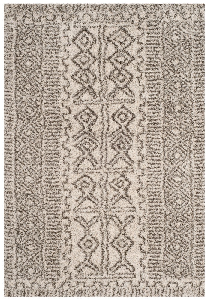 SAFAVIEH Hudson Raphael Geometric Shag Area Rug, Ivory/Grey, 5'1" x 7'6" - Image 6