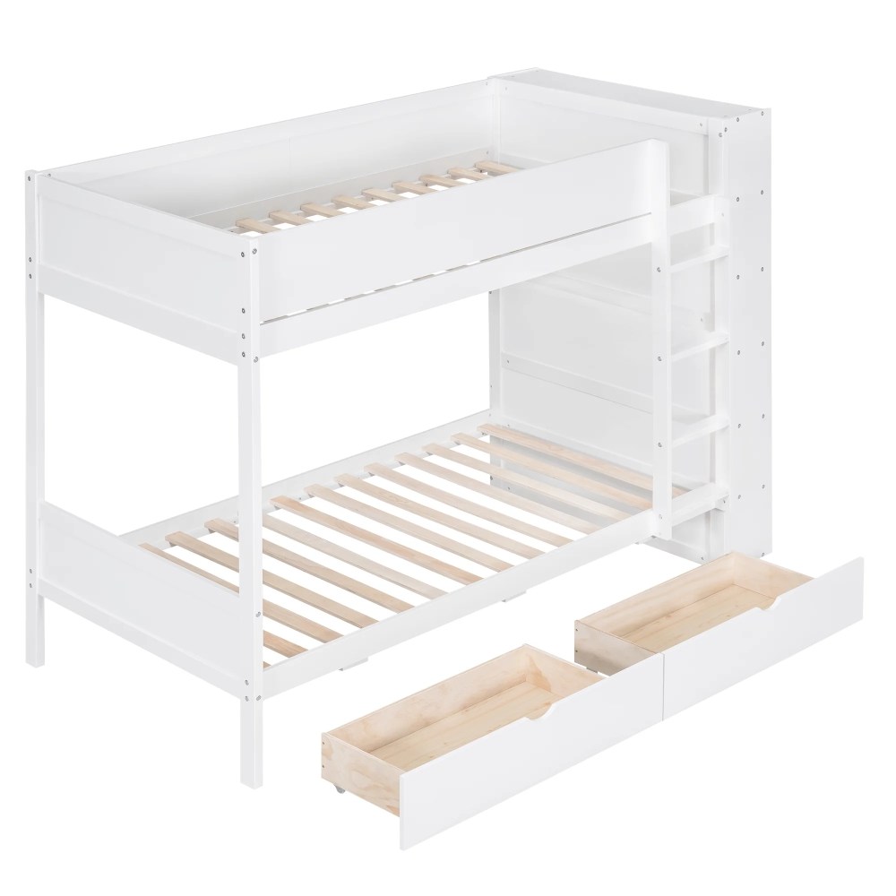 Euroco Pine Wood Twin over Twin Bunk Bed, Storage Bed with Cabinets and Shelves for Kids Teens, Sapce-Saving Design, White - Image 16
